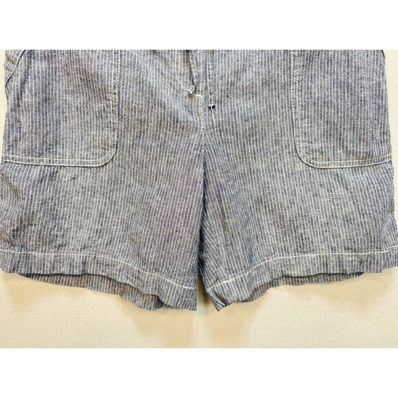 Talbots Womens Linen-Blend Shorts Size 6P Blue Striped Drawstring Lounge Summer - Picture 6 of 12